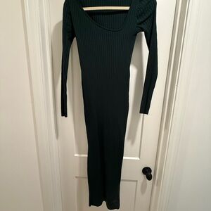 Zara Dark Teal Ribbed Asymmetrical neckline Midi Dress